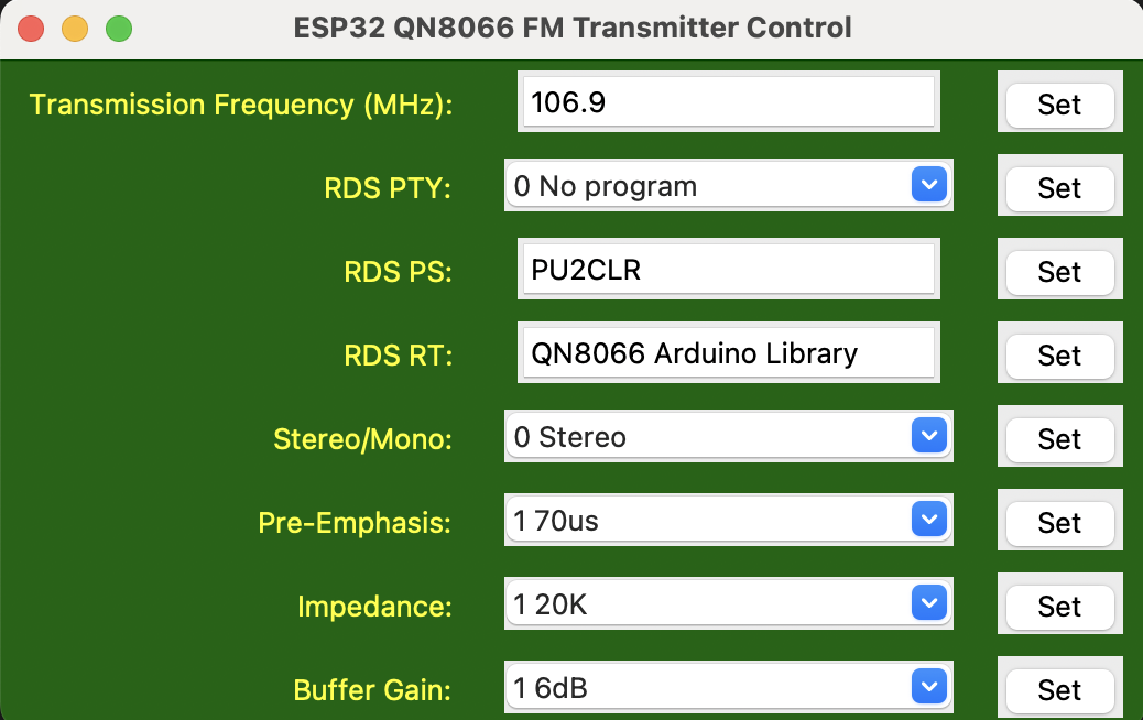 QN8066 controller based on ESP32 and Python Form via Socket