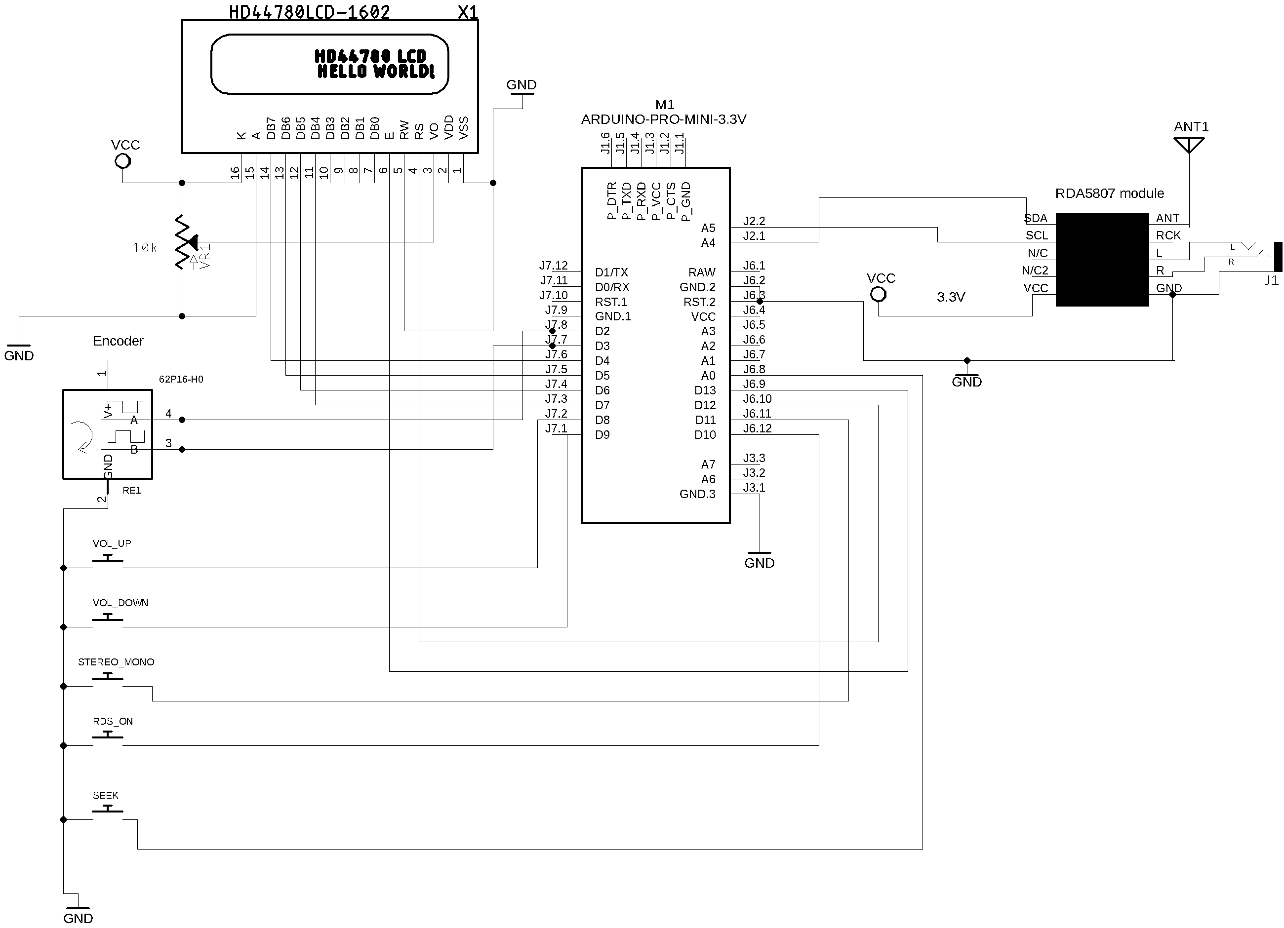 Schematic -  Arduino Nano and LCD 16x02