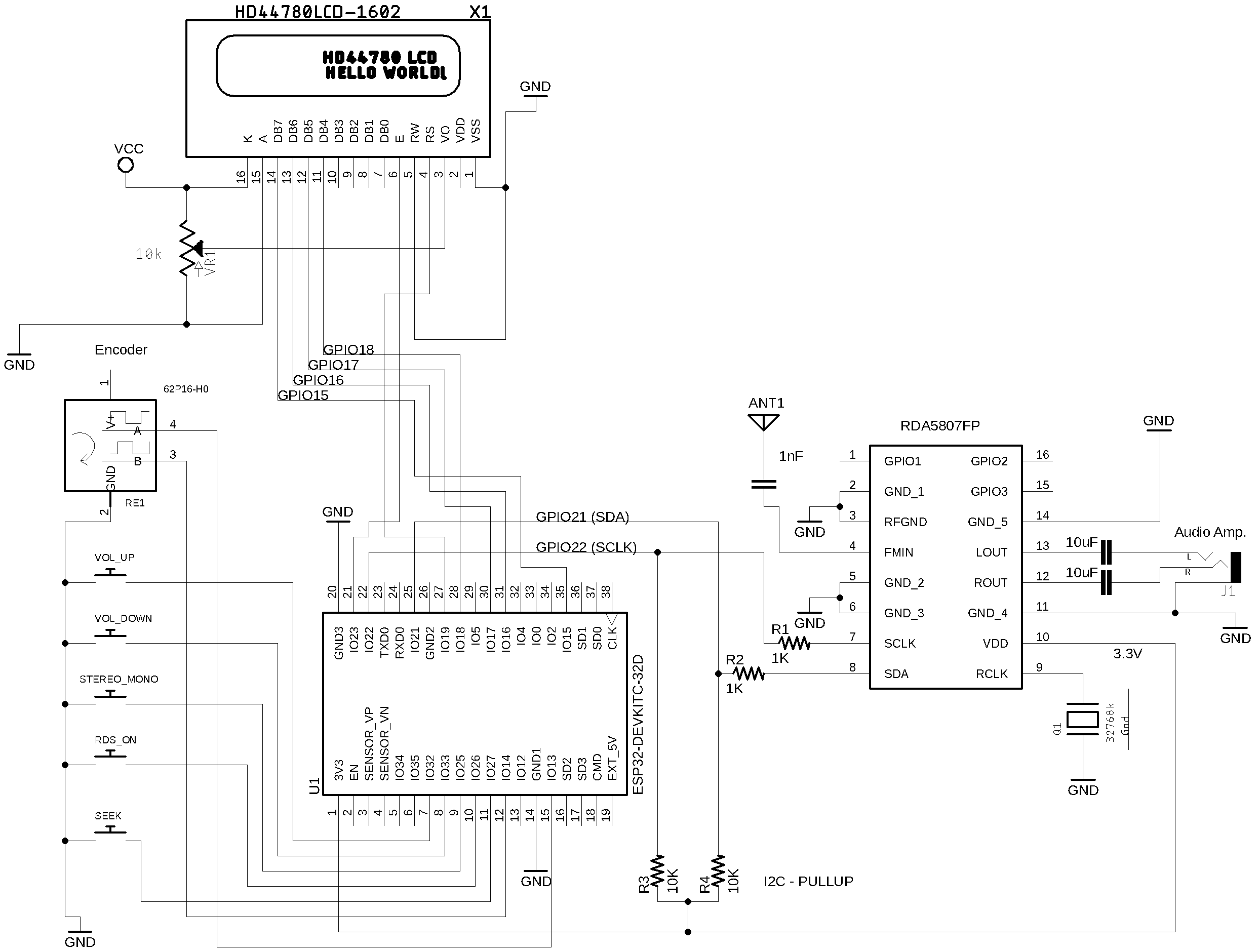 Schematic -  ESP32 and LCD 16x02