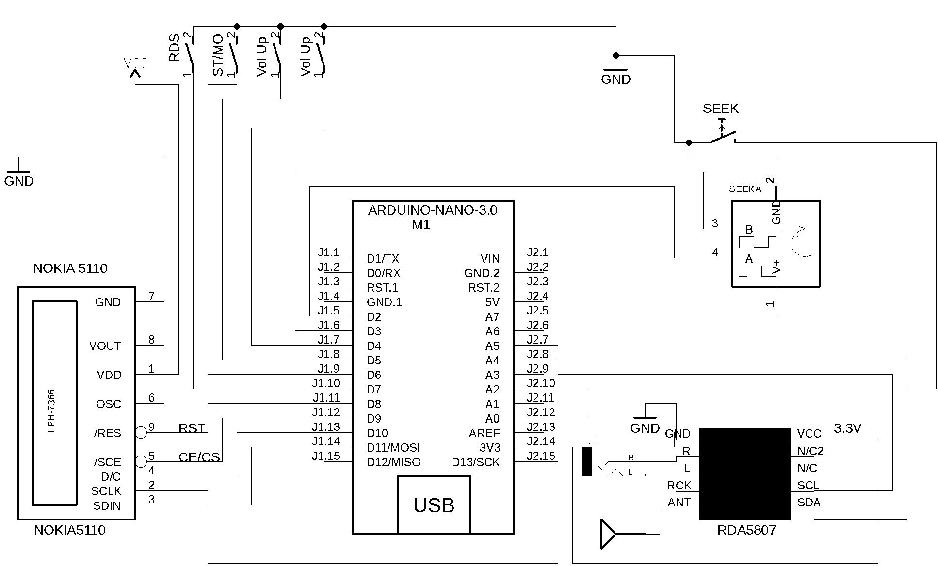 Schematic -  Arduino Nano and NOKIA5110