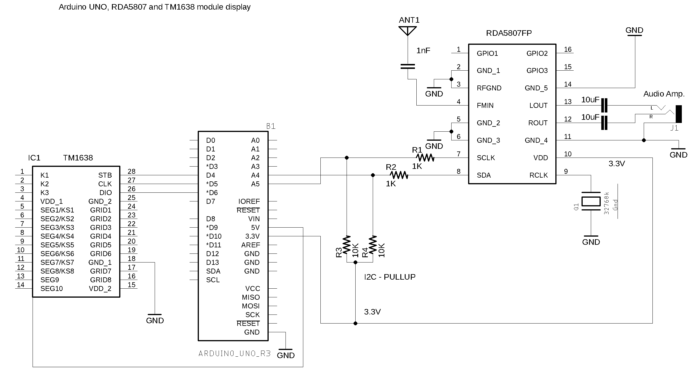 Schematic -  Arduino UNO and display module TM1638