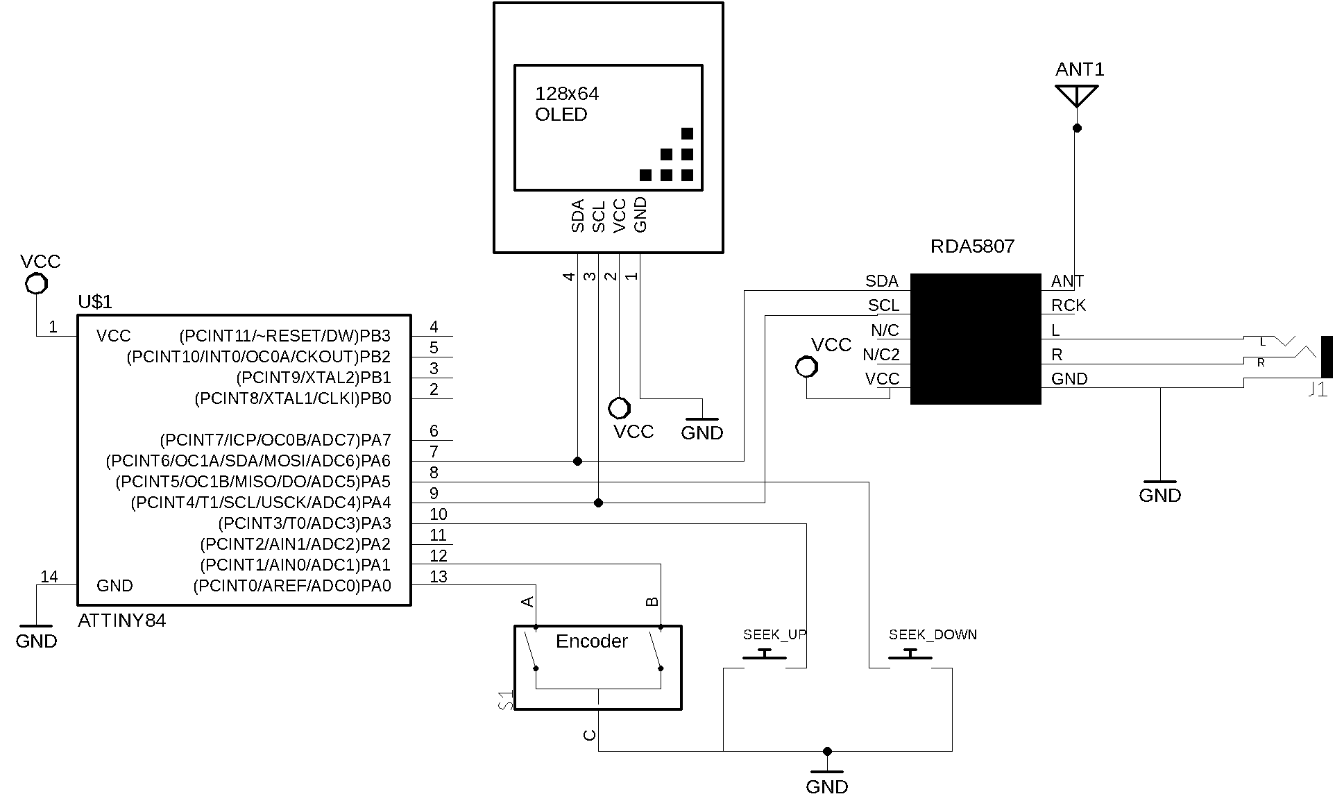 Schematic - Attiny84 with oled setup 