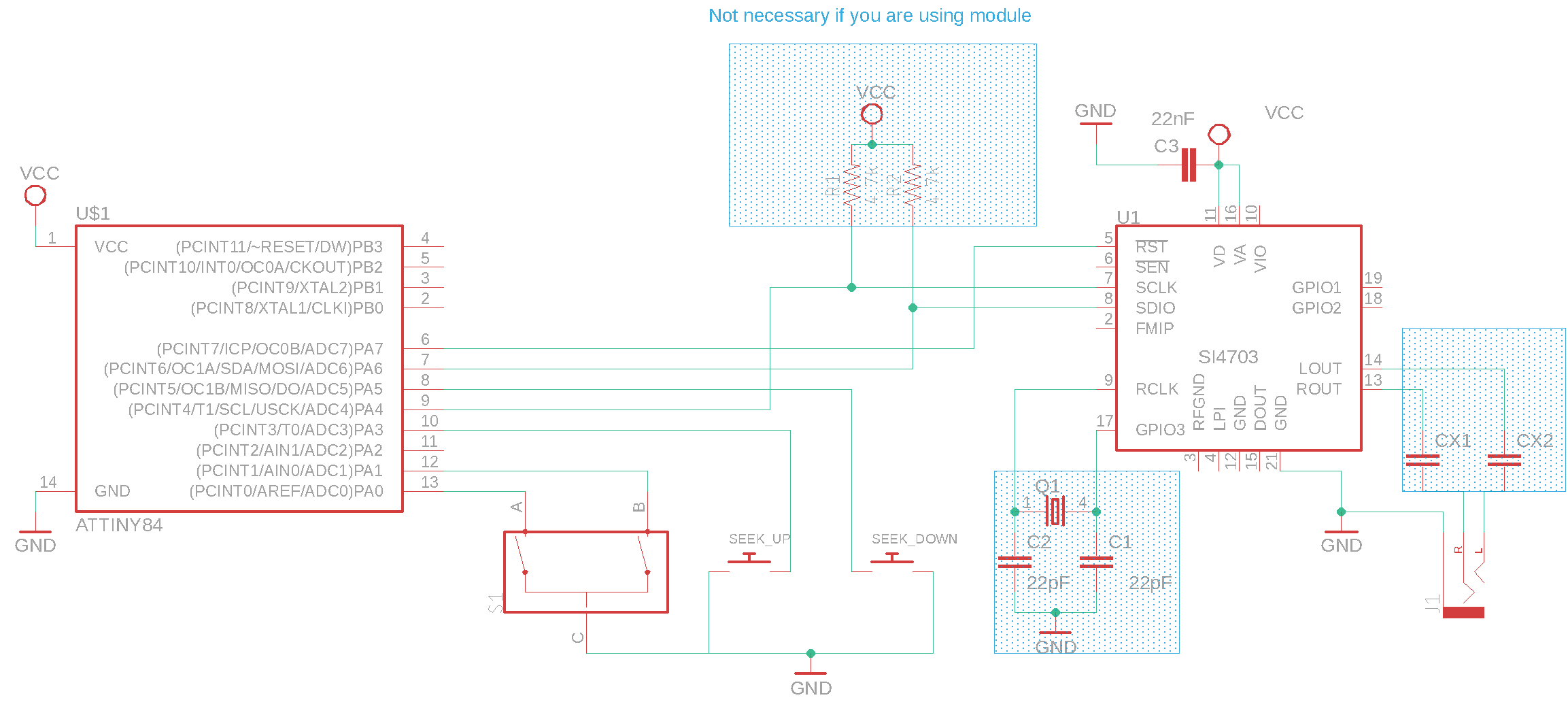 schematic Attiny84, buttons and encoder