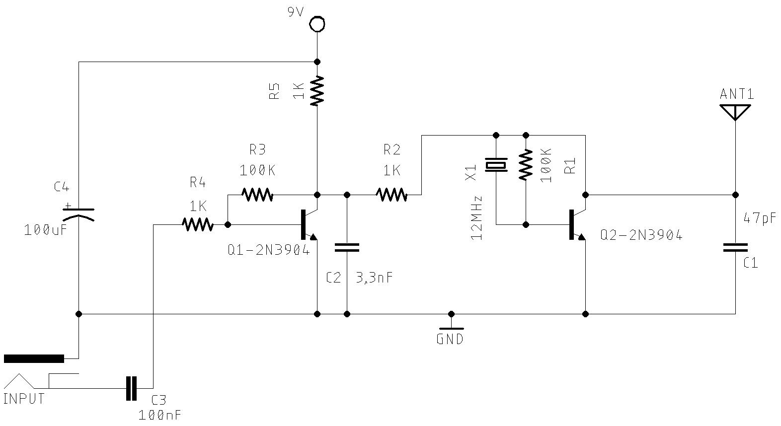 Crystal Sortwave transmitter - Basic Schematic