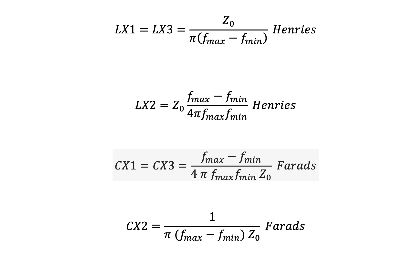 LC filter formula